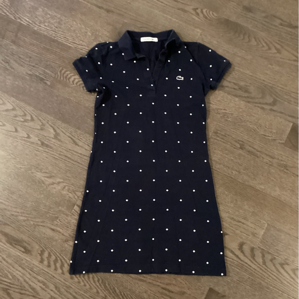 LACOSTE  Girls Navy Polka Dot Polo Dress